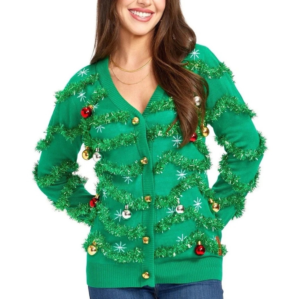 TIPSY ELVES GAUDY‎ GARLAND CARDIGAN CHRISTMAS SWEATER  Women's Size Small  NEW!!
